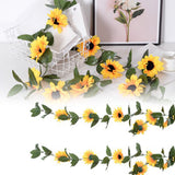 Artificial Sunflower Vines 200cm Length Lifelike Details Bright Colors Sunflower Garland for Parties Gardens Fences - 45-Degree Angle