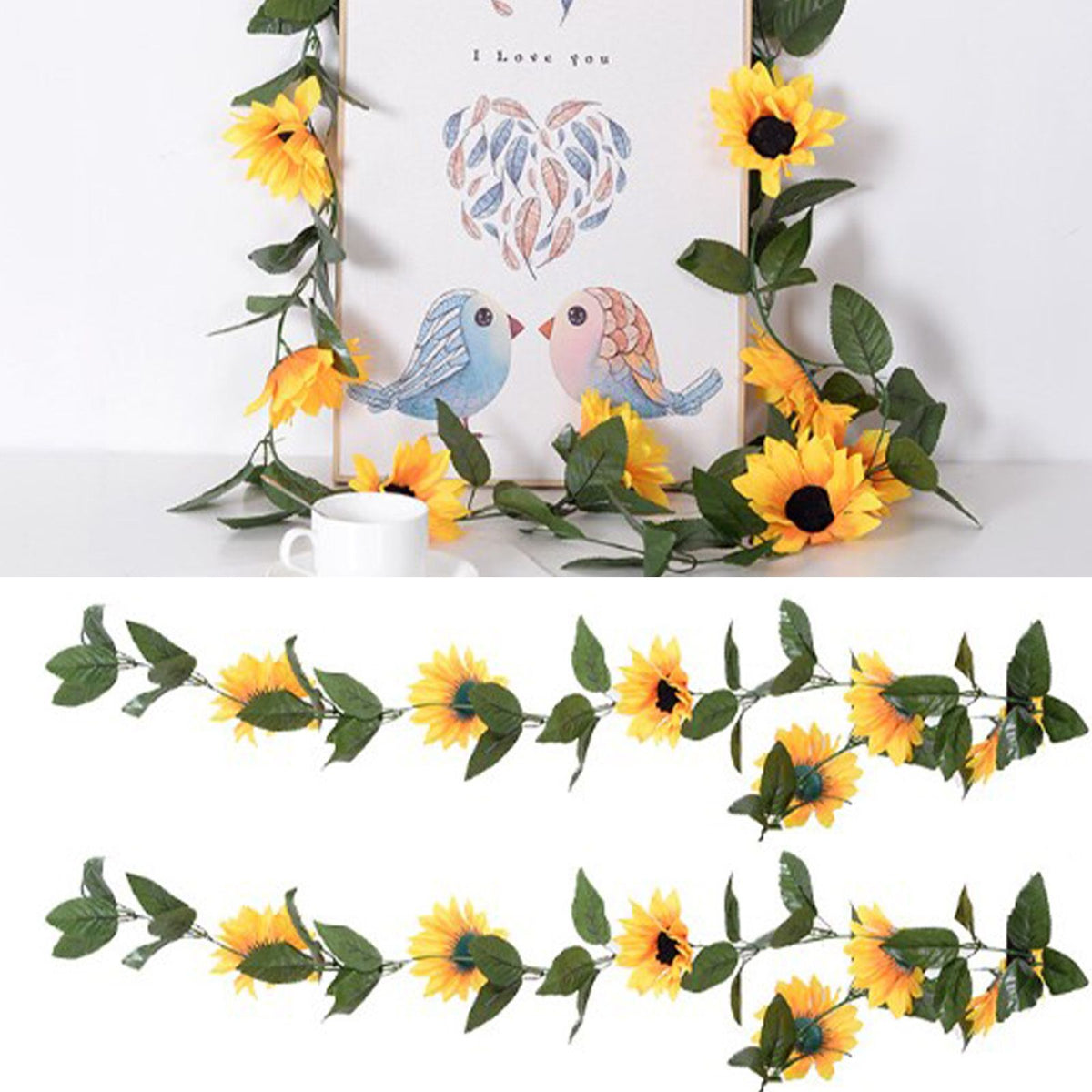 Artificial Sunflower Vines 200cm Length Lifelike Details Bright Colors Sunflower Garland for Parties Gardens Fences