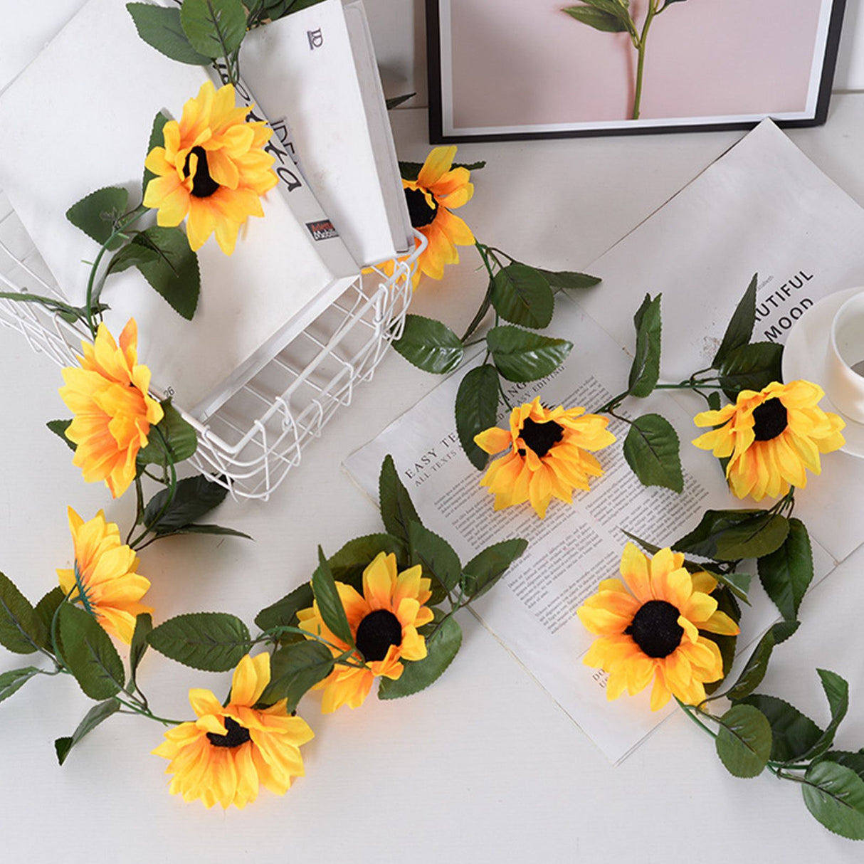 Artificial Sunflower Vines 200cm Length Lifelike Details Bright Colors Sunflower Garland for Parties Gardens Fences
