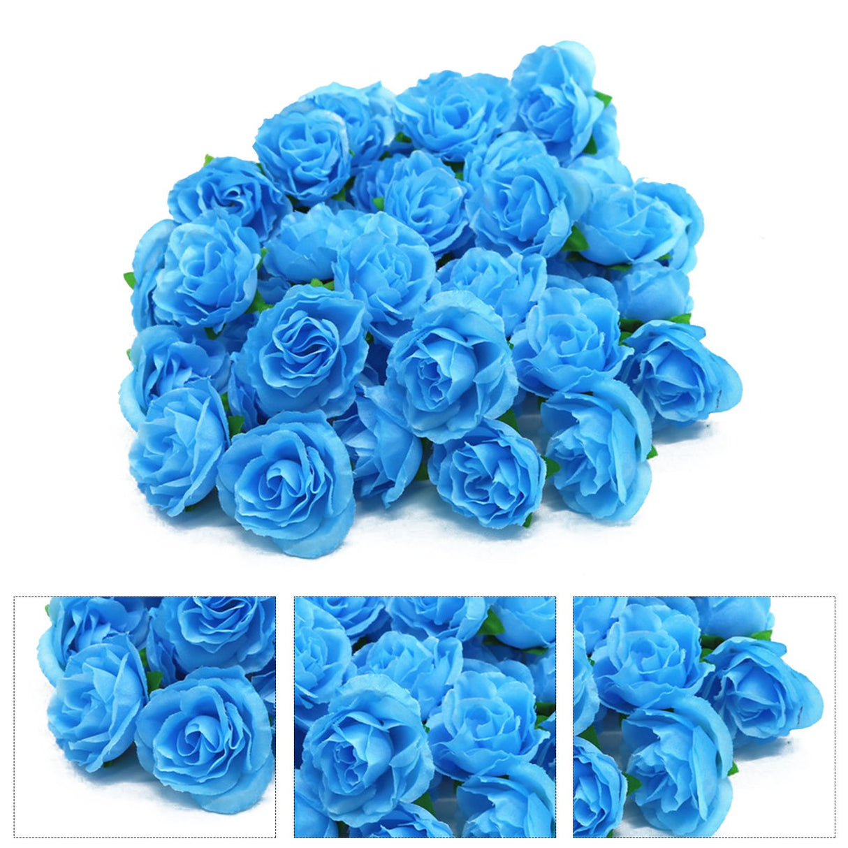 50PCS Simulation Rose Head Decorative Reusable Silk Fake Rose Flower for Wedding Party Blue