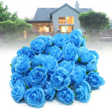 50PCS Simulation Rose Head Decorative Reusable Silk Fake Rose Flower for Wedding Party Blue - 45-Degree Angle