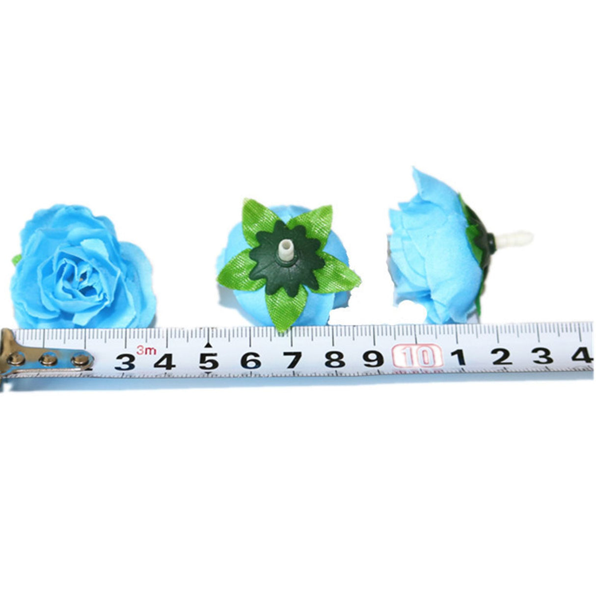 50PCS Simulation Rose Head Decorative Reusable Silk Fake Rose Flower for Wedding Party Blue