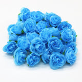 50PCS Simulation Rose Head Decorative Reusable Silk Fake Rose Flower for Wedding Party Blue
