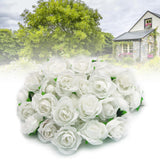 50PCS Simulation Rose Head Decorative Reusable Silk Fake Rose Flower for Wedding Party White - Rear View