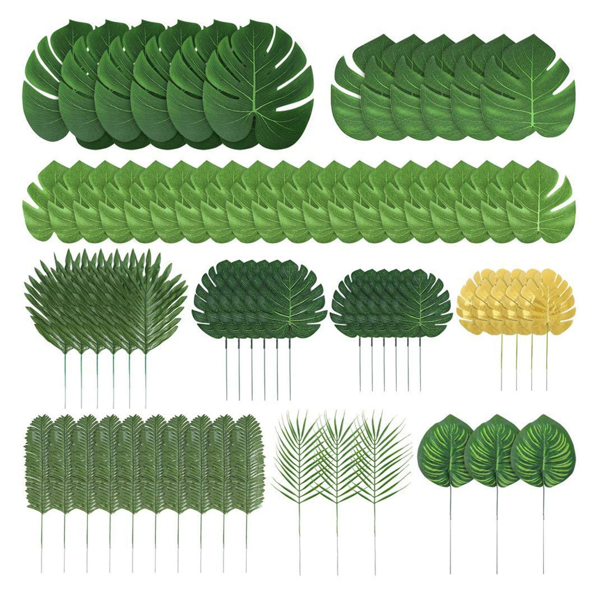 70pcs Simulated Palm Leaves Decorative Practical 10 Kinds Fake Faux Jungle Leaf Set for Home