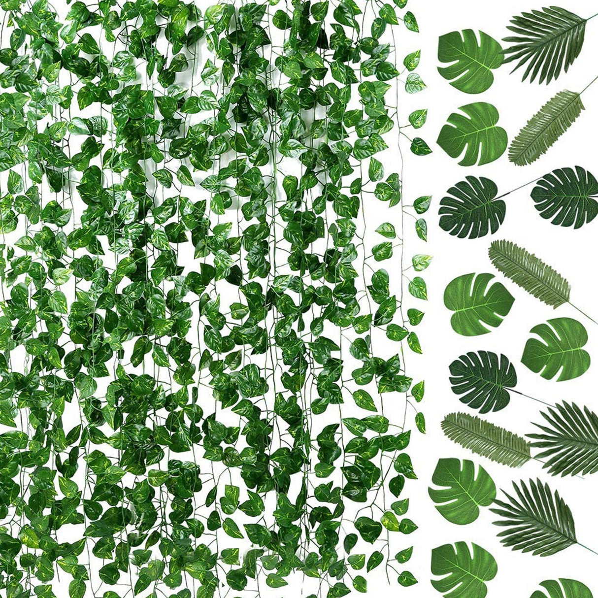 70pcs Simulated Palm Leaves Decorative Practical 10 Kinds Fake Faux Jungle Leaf Set for Home