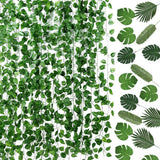 70pcs Simulated Palm Leaves Decorative Practical 10 Kinds Fake Faux Jungle Leaf Set for Home