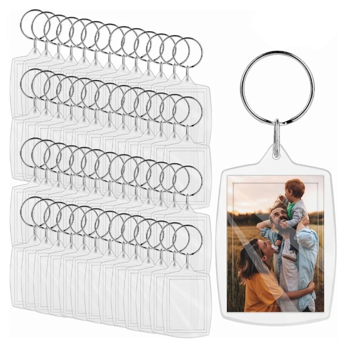 50Pcs Photo Insert Keychain Acrylic Blank Transparent Photo Picture Frame Keyring