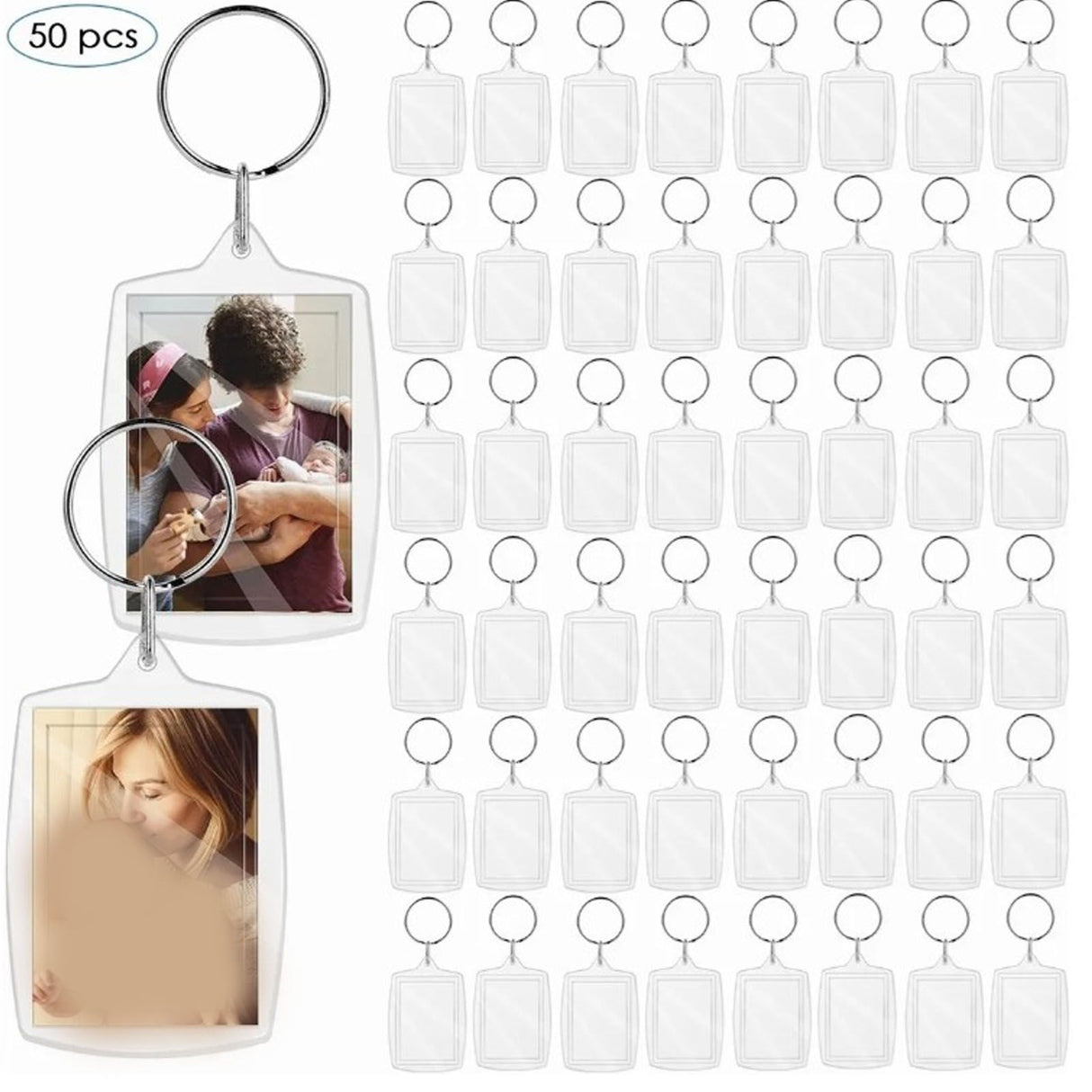 50Pcs Photo Insert Keychain Acrylic Blank Transparent Photo Picture Frame Keyring