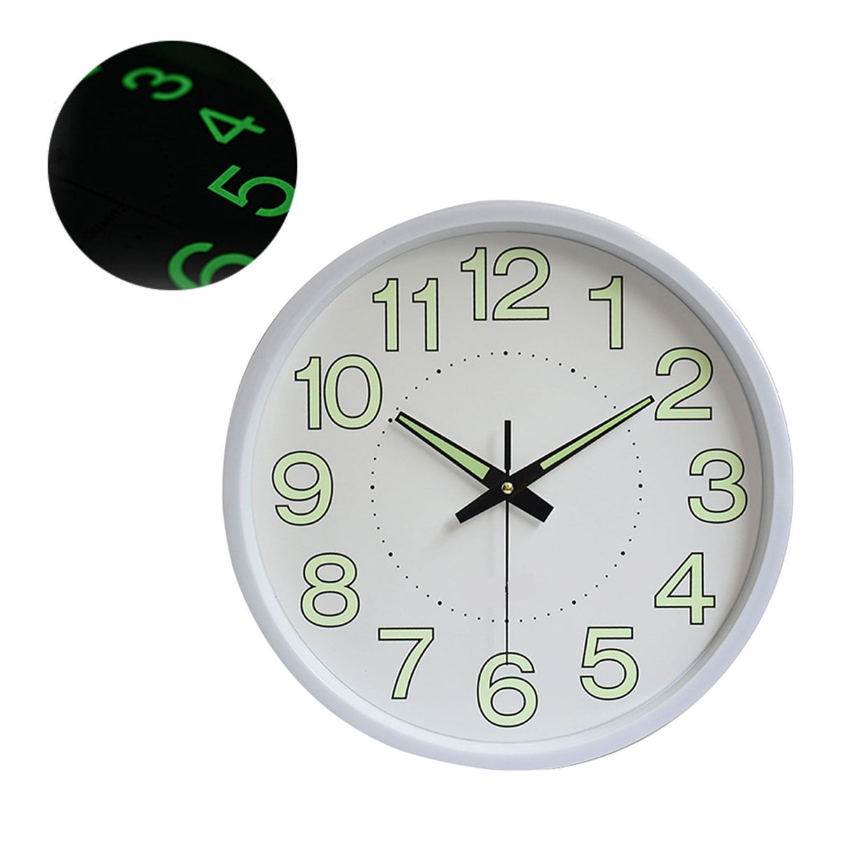 12 Inch Luminous Wall Clock Minimalist Round Quartz Clock for Bedroom Living Room Decoration White