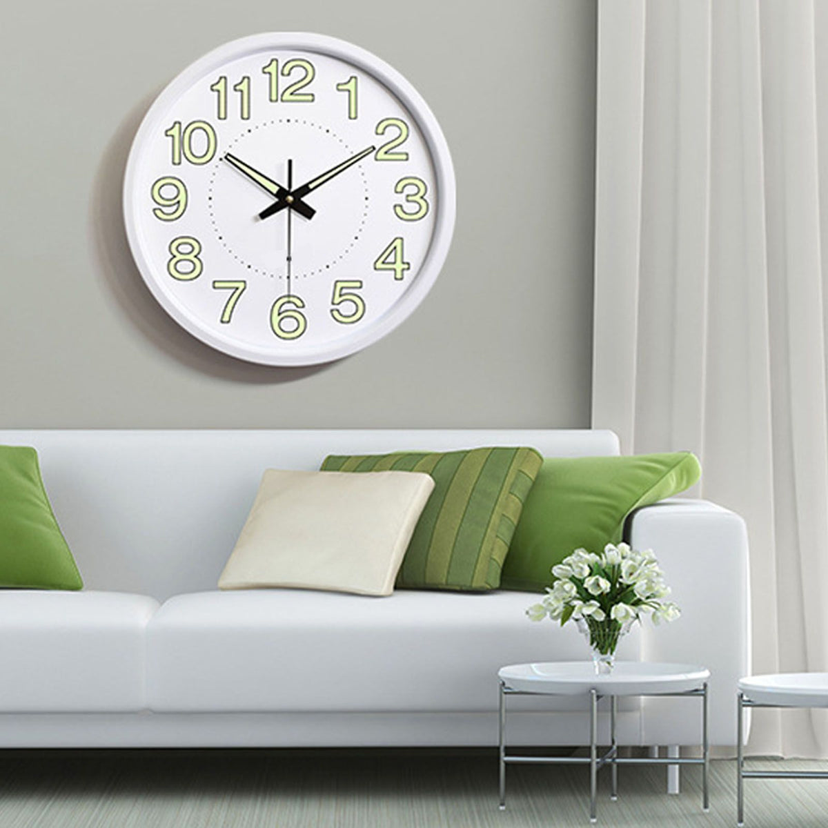 12 Inch Luminous Wall Clock Minimalist Round Quartz Clock for Bedroom Living Room Decoration White
