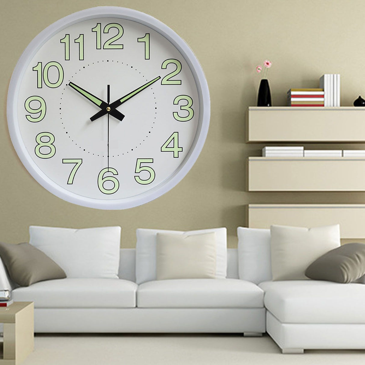 12 Inch Luminous Wall Clock Minimalist Round Quartz Clock for Bedroom Living Room Decoration White