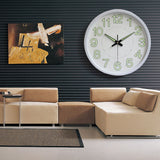 12 Inch Luminous Wall Clock Minimalist Round Quartz Clock for Bedroom Living Room Decoration White