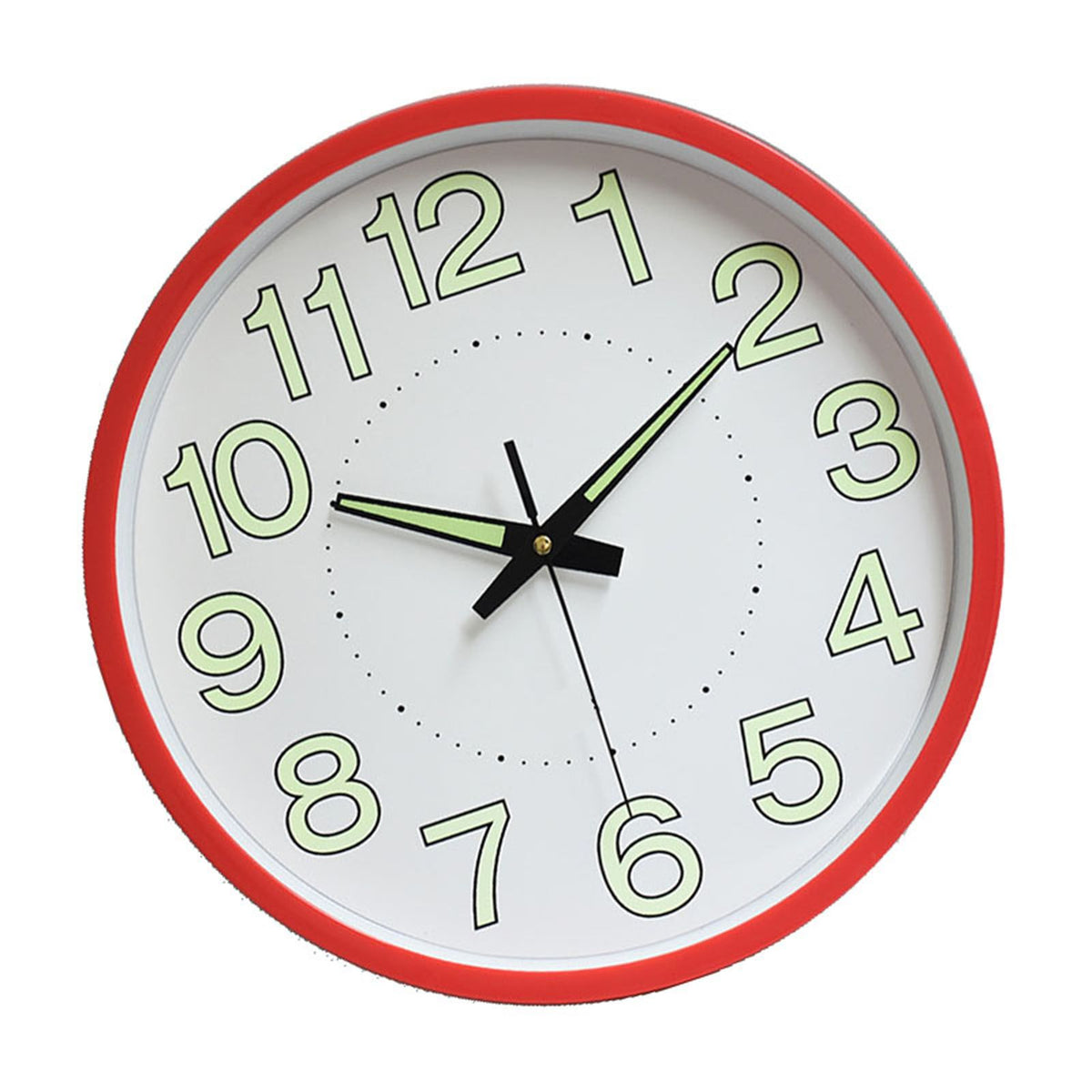 12 Inch Luminous Wall Clock Minimalist Round Quartz Clock for Bedroom Living Room Decoration Red