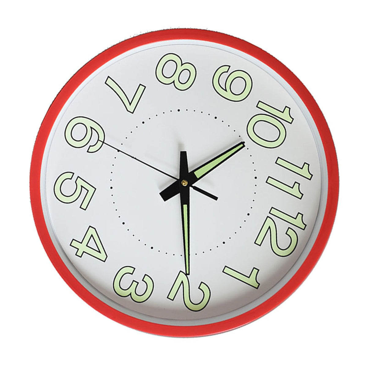 12 Inch Luminous Wall Clock Minimalist Round Quartz Clock for Bedroom Living Room Decoration Red
