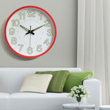 12 Inch Luminous Wall Clock Minimalist Round Quartz Clock for Bedroom Living Room Decoration Red