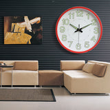 12 Inch Luminous Wall Clock Minimalist Round Quartz Clock for Bedroom Living Room Decoration Red
