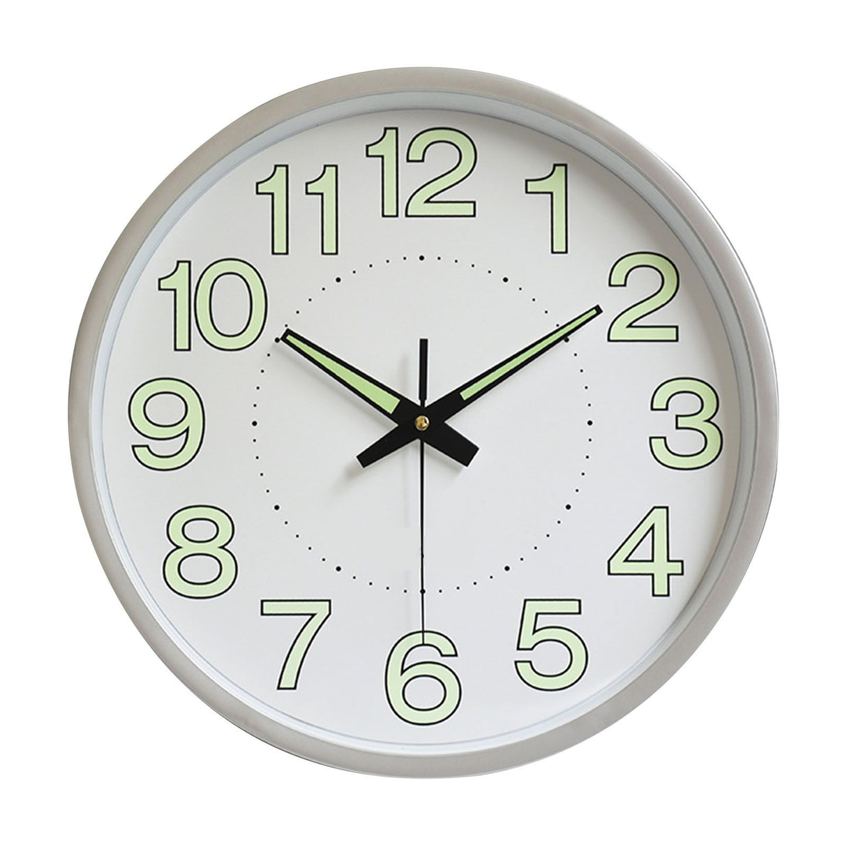 12 Inch Luminous Wall Clock Minimalist Round Quartz Clock for Bedroom Living Room Decoration Silver