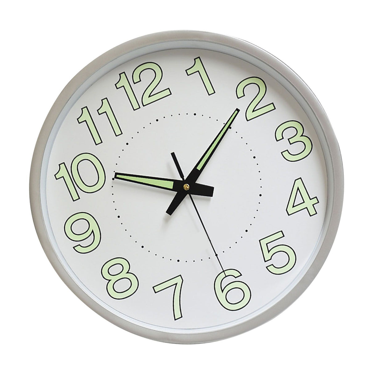 12 Inch Luminous Wall Clock Minimalist Round Quartz Clock for Bedroom Living Room Decoration Silver