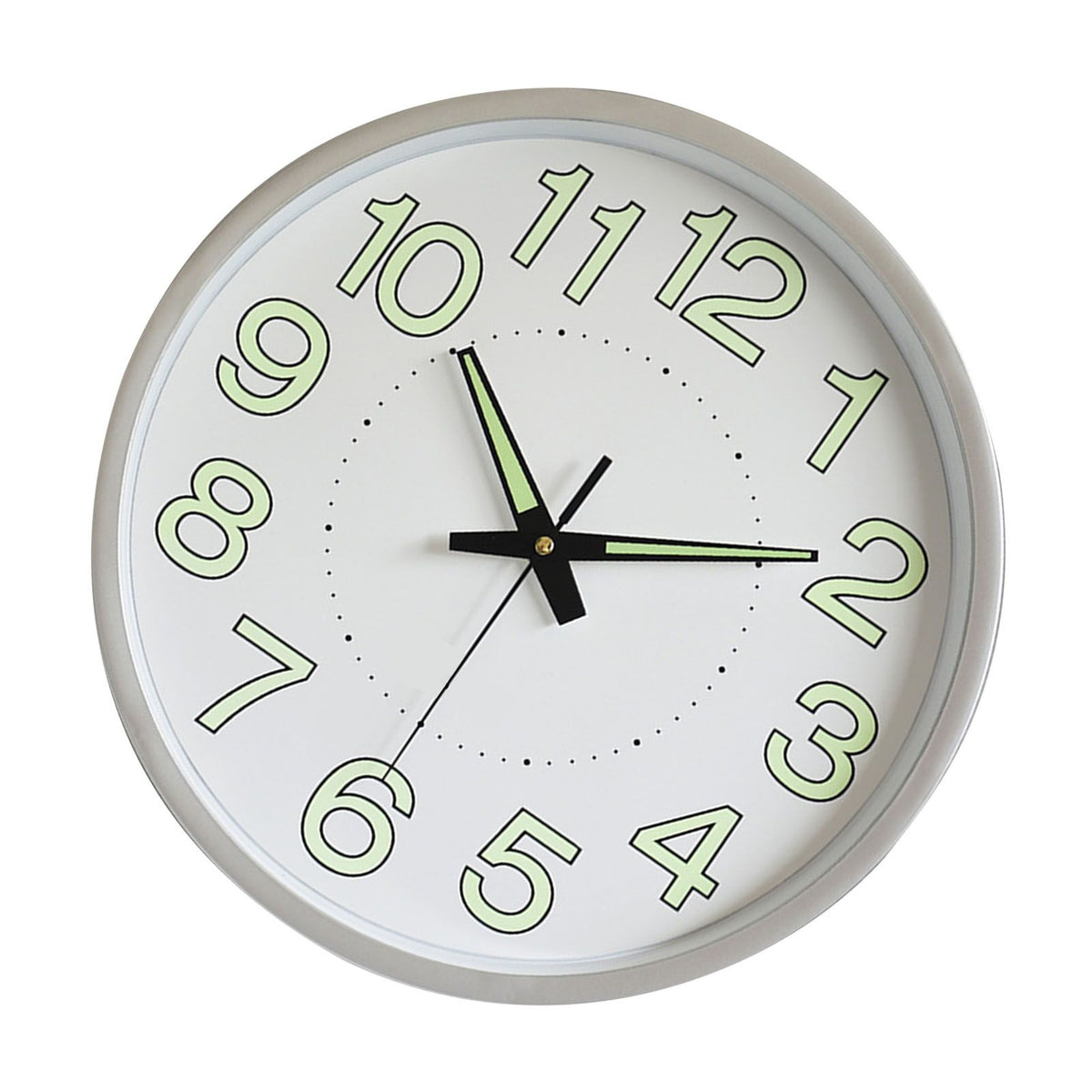 12 Inch Luminous Wall Clock Minimalist Round Quartz Clock for Bedroom Living Room Decoration Silver