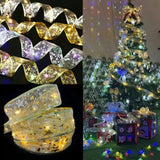 Christmas Ribbon Fairy Lights Gold Ribbon Warm Light 50 LED Christmas Tree Ribbon for Christmas Decorations 164ft