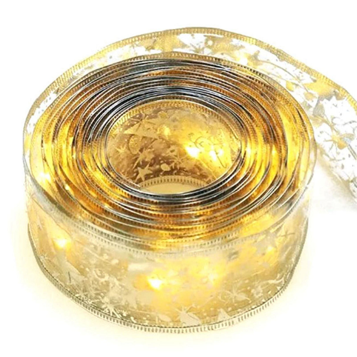 Christmas Ribbon Fairy Lights Gold Ribbon Warm Light 50 LED Christmas Tree Ribbon for Christmas Decorations 164ft