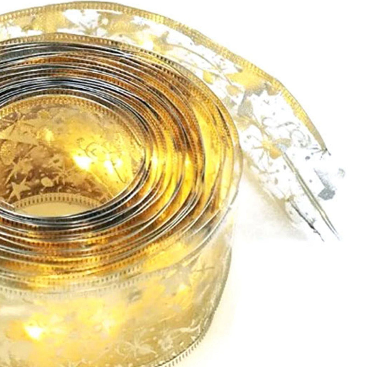 Christmas Ribbon Fairy Lights Gold Ribbon Warm Light 50 LED Christmas Tree Ribbon for Christmas Decorations 164ft