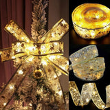 Christmas Ribbon Fairy Lights Gold Ribbon Warm Light 50 LED Christmas Tree Ribbon for Christmas Decorations 164ft