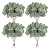 24Pcs Artificial Eucalyptus Stem Branches Round Eucalyptus Leaf with White Flower Decor Artificial Wedding Decor Plant
