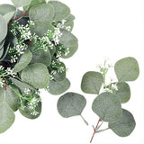 24Pcs Artificial Eucalyptus Stem Branches Round Eucalyptus Leaf with White Flower Decor Artificial Wedding Decor Plant - Side View