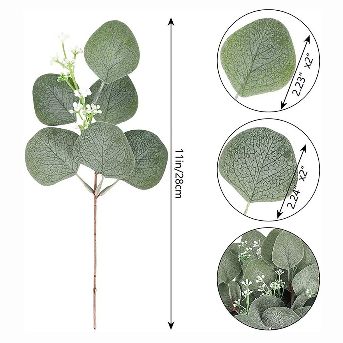 24Pcs Artificial Eucalyptus Stem Branches Round Eucalyptus Leaf with White Flower Decor Artificial Wedding Decor Plant