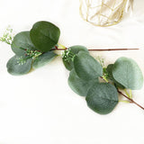24Pcs Artificial Eucalyptus Stem Branches Round Eucalyptus Leaf with White Flower Decor Artificial Wedding Decor Plant - Extra Image