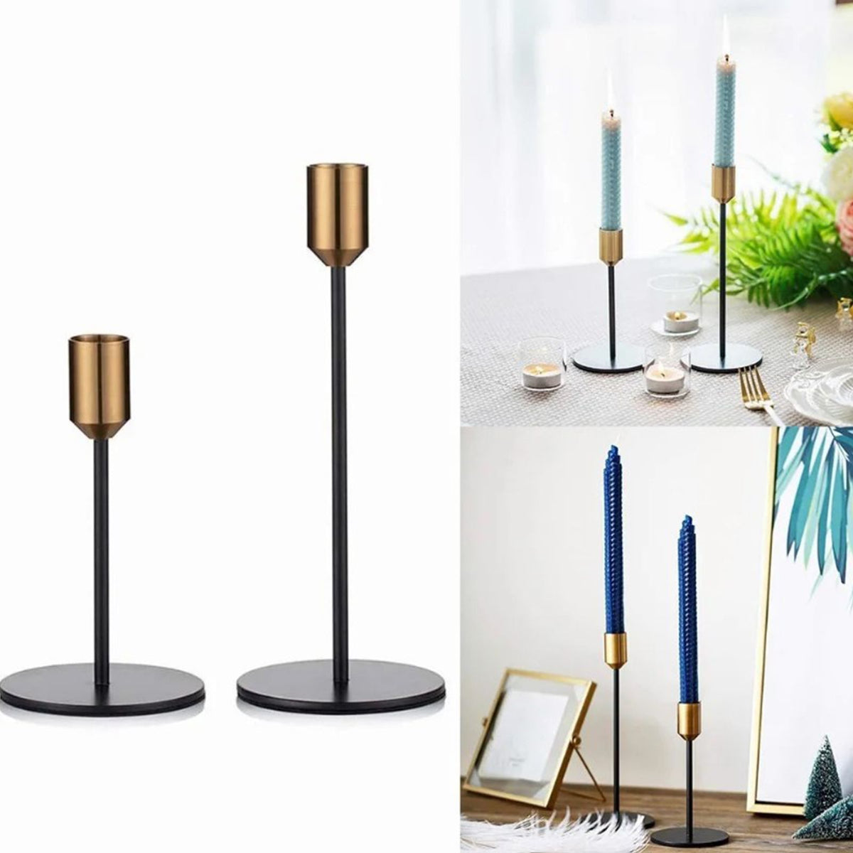 2 Pcs Metal Candle Holder Simple Modern Design Antique Black Candlestick Decoration for Home Wedding