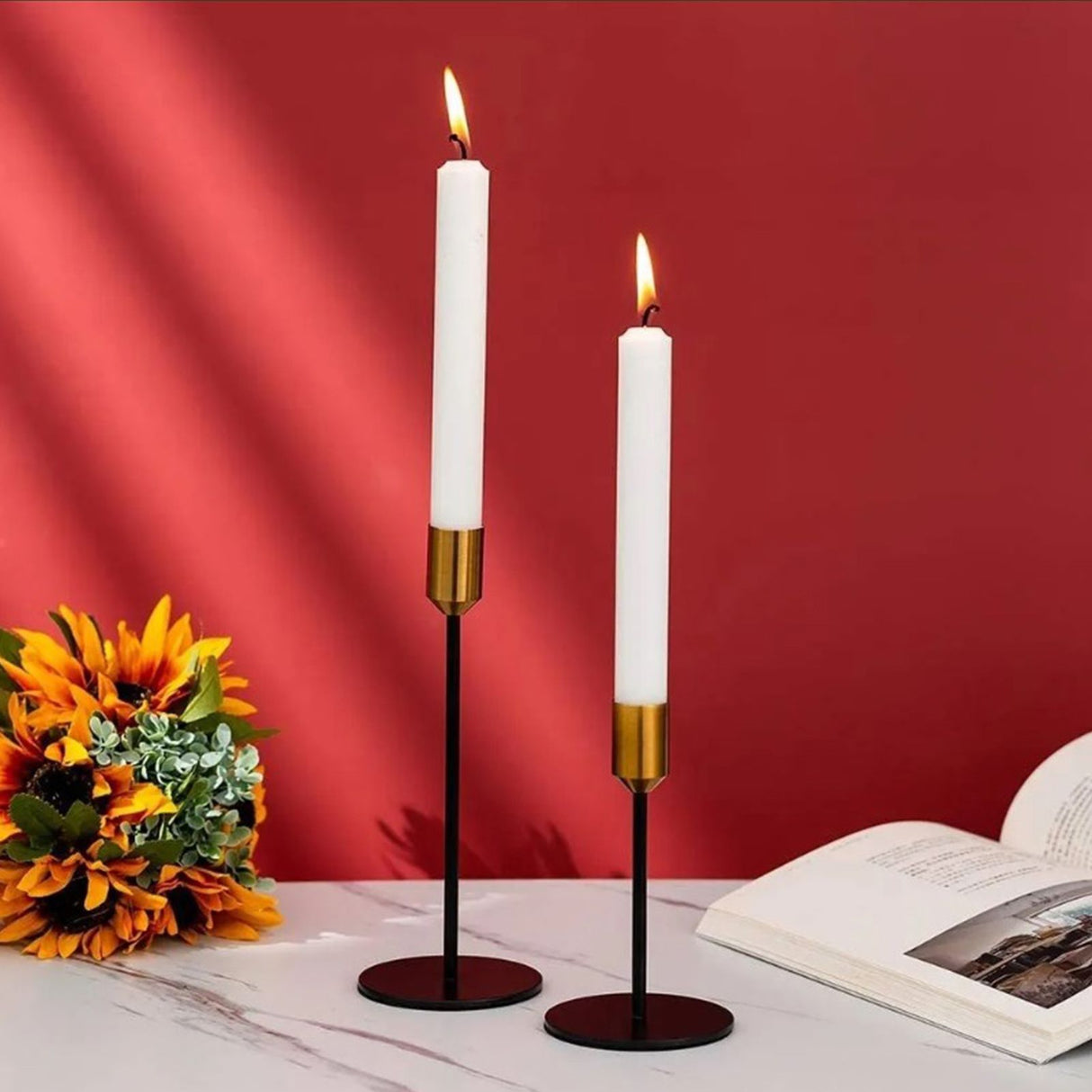 2 Pcs Metal Candle Holder Simple Modern Design Antique Black Candlestick Decoration for Home Wedding