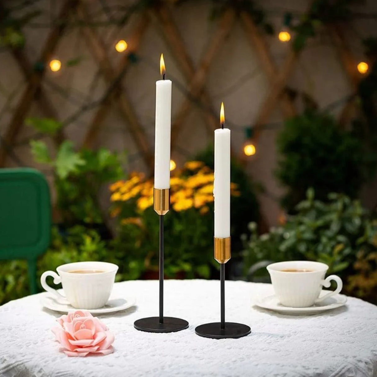 2 Pcs Metal Candle Holder Simple Modern Design Antique Black Candlestick Decoration for Home Wedding
