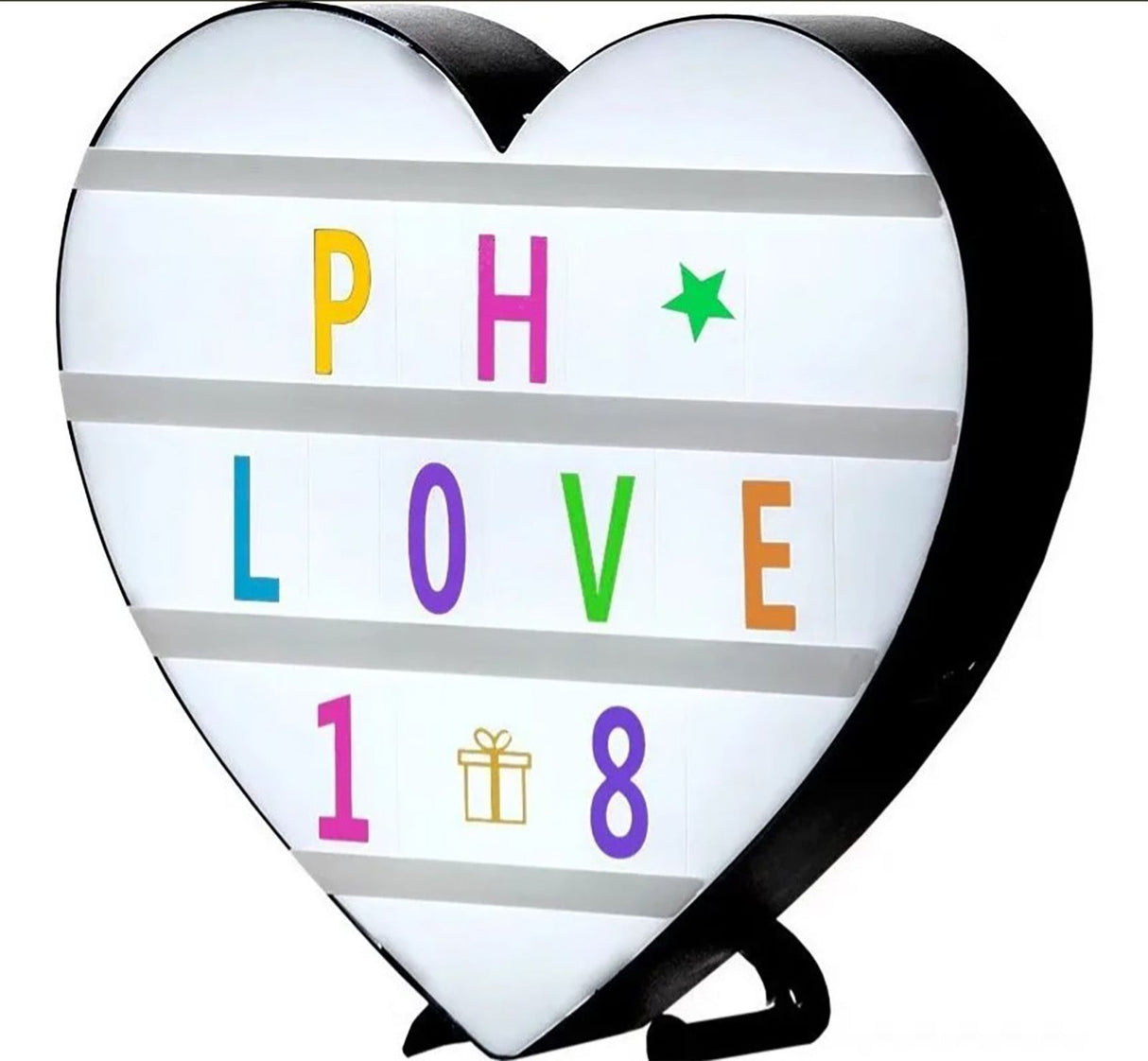 Cinema Light Box Black Heart Shaped LED Light Up Light Box with Coloured Alphabet Stickers