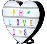 Cinema Light Box Black Heart Shaped LED Light Up Light Box with Coloured Alphabet Stickers