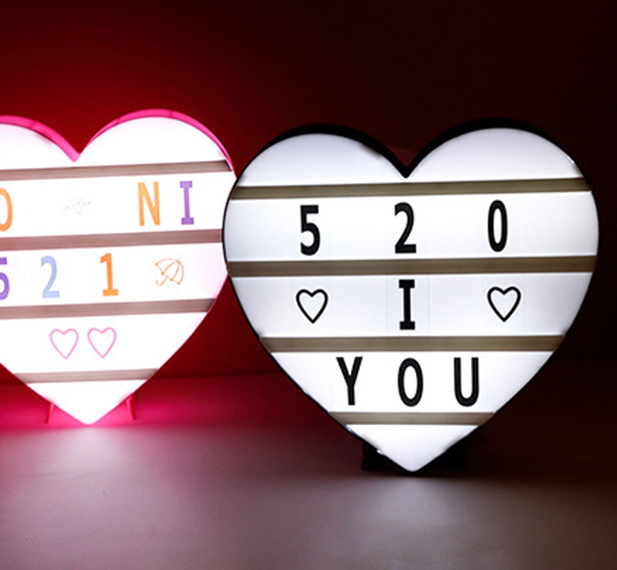 Cinema Light Box Black Heart Shaped LED Light Up Light Box with Coloured Alphabet Stickers