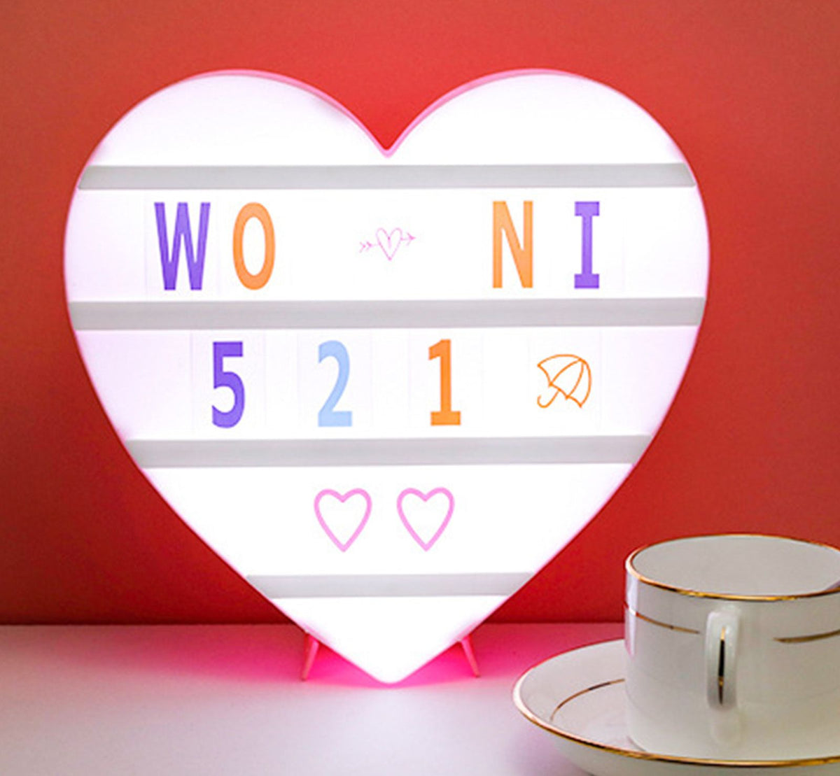Cinema Light Box Black Heart Shaped LED Light Up Light Box with Coloured Alphabet Stickers