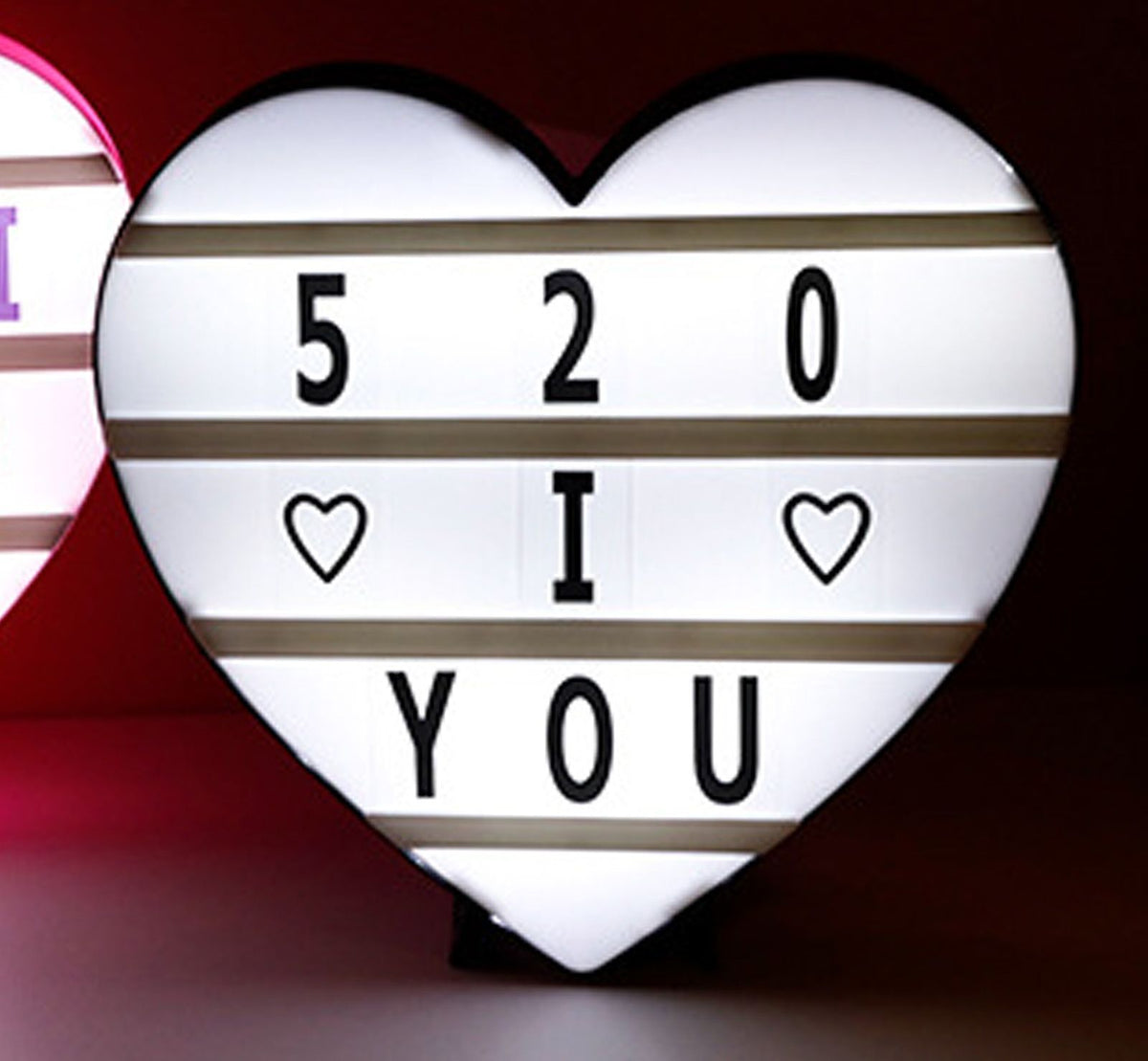 Cinema Light Box Black Heart Shaped LED Light Up Light Box with Coloured Alphabet Stickers