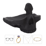 Skull Glasses Stand Lifelike Scratch Resistant Practical Statue Eyeglasses Holder with Storage Tray for Home Black - Extra Image