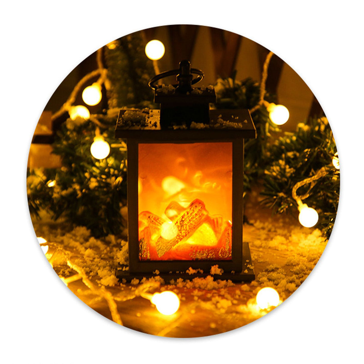 LED Flame Lantern Light Fashionable Retro Lantern Hanging Lamp for Christmas Decoration Square Flame Lamp, M