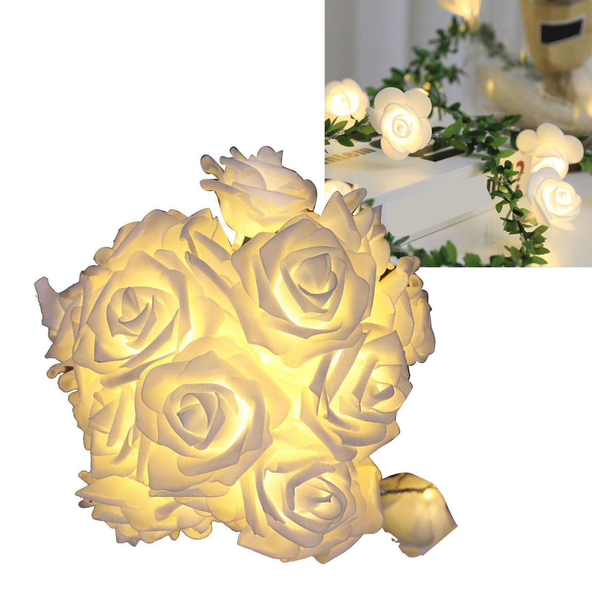 LED Rose Flower String Light Simulated Rose Flower Fairy String Lights for Wedding Home Party Decoration 20 Lamps 9.8ft