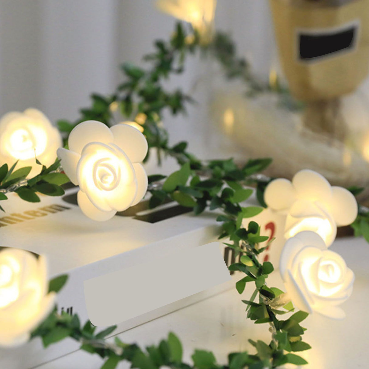 LED Rose Flower String Light Simulated Rose Flower Fairy String Lights for Wedding Home Party Decoration 20 Lamps 9.8ft