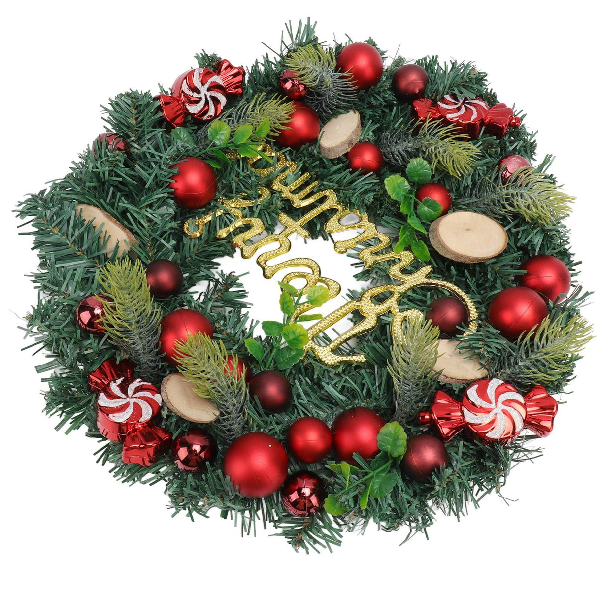 Artificial Christmas Wreath for Front Door Pine Needle Red Candy Christmas Garland Decorations for Home Mall Shopwindow