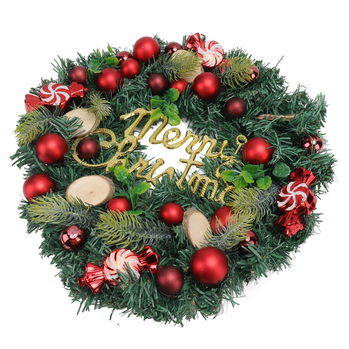 Artificial Christmas Wreath for Front Door Pine Needle Red Candy Christmas Garland Decorations for Home Mall Shopwindow