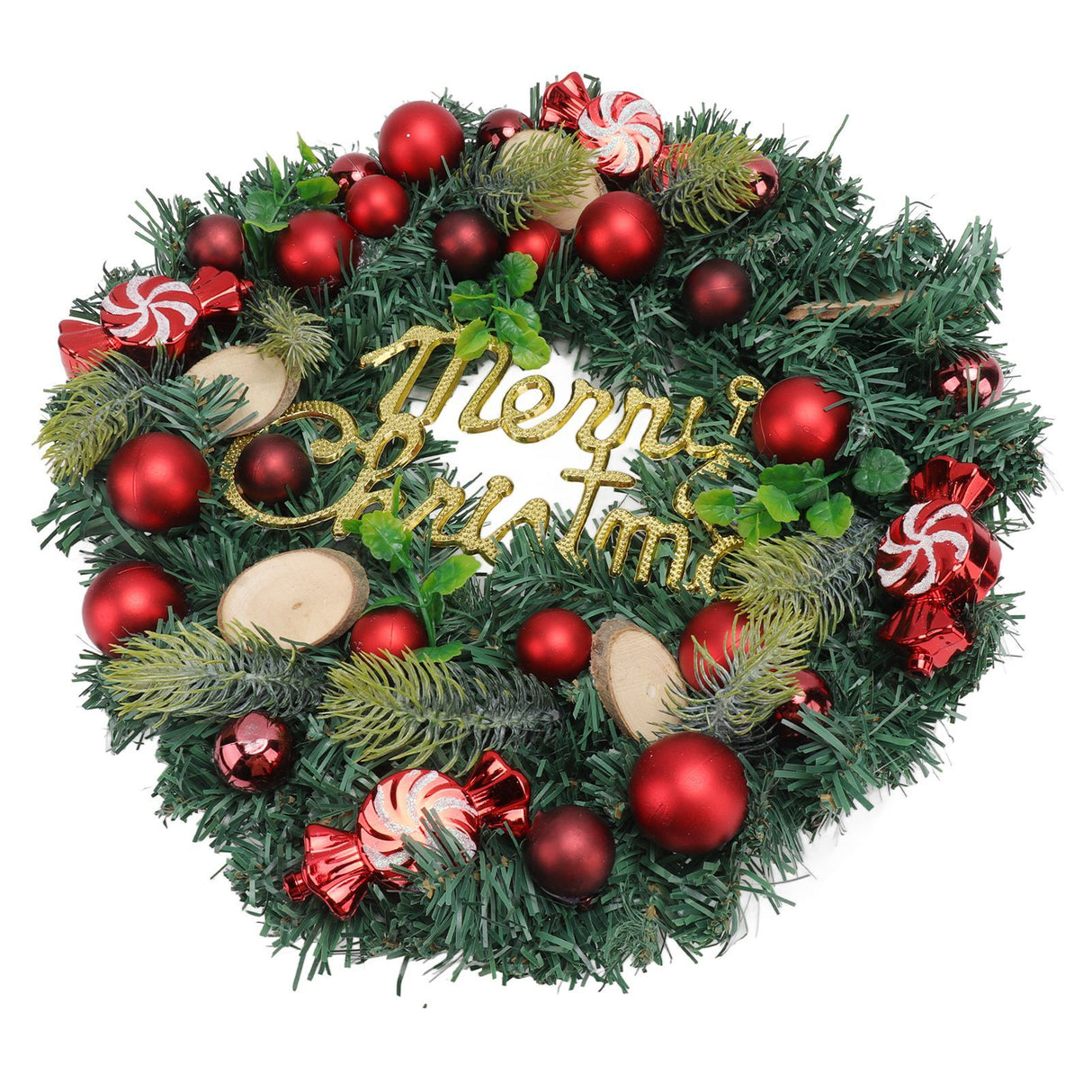 Artificial Christmas Wreath for Front Door Pine Needle Red Candy Christmas Garland Decorations for Home Mall Shopwindow