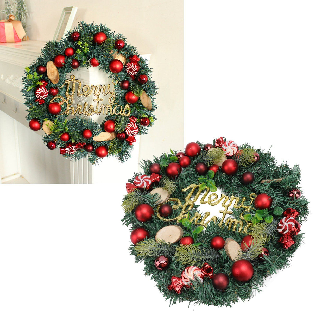 Artificial Christmas Wreath for Front Door Pine Needle Red Candy Christmas Garland Decorations for Home Mall Shopwindow