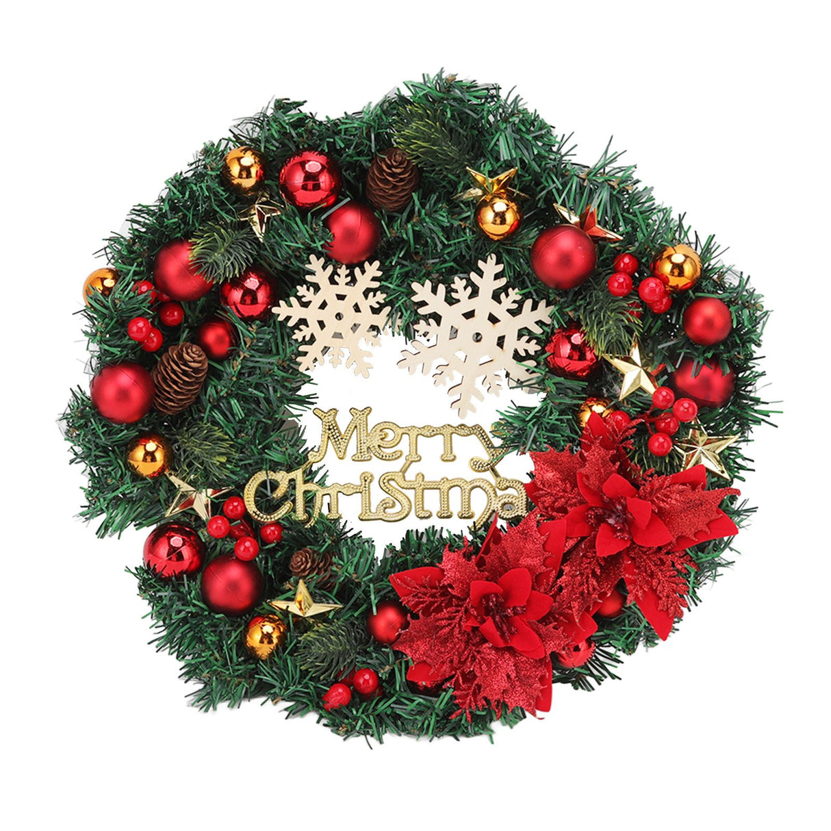Christmas Wreath Snow Pine Cone Xmas Ball Wreath for Indoor Outdoor Holiday Decorations