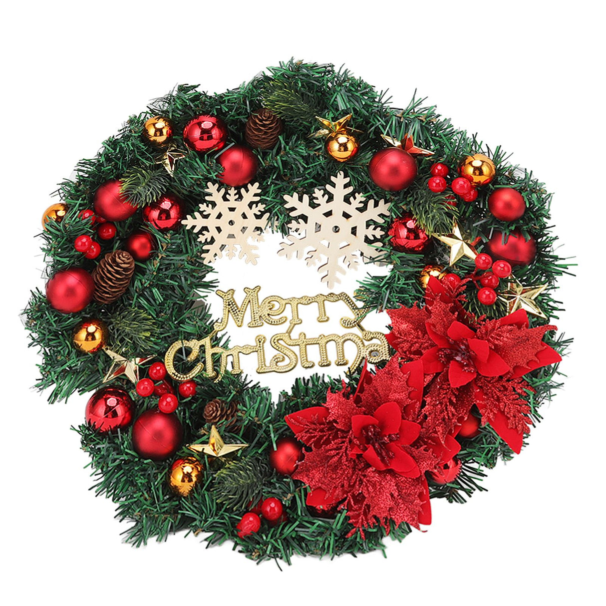 Christmas Wreath Snow Pine Cone Xmas Ball Wreath for Indoor Outdoor Holiday Decorations